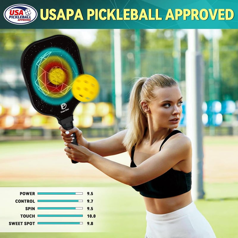 DULCE DOM Pickleball Paddles Set of 2/4 - USAPA Approved, 4 Indoor Outdoor Pickleball Balls, Fiberglass Surface Paddle Racket with Cover Bag, Ideal Training Equipment Gift for Men & Women - Image 3